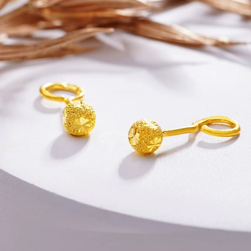 老庙黄金足金999批花圆金球耳钩女款耳钉基础百搭时尚耳饰女 - 缩略图3