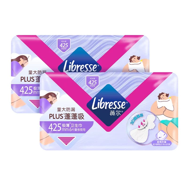 libresse薇尔PLUS蓬蓬吸425mm6片*2包超长夜用卫生巾 - 缩略图2
