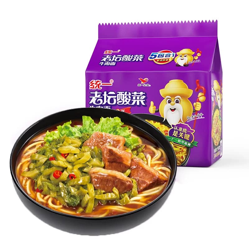 统一100老坛酸菜牛肉面方便面泡面121g*5袋经典泡面 - 缩略图2