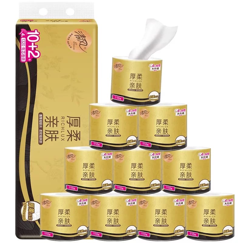 [下拉享优惠]清风黑金厚柔卷纸4层110克12卷压花卷筒纸卫生纸厕纸 - 缩略图2