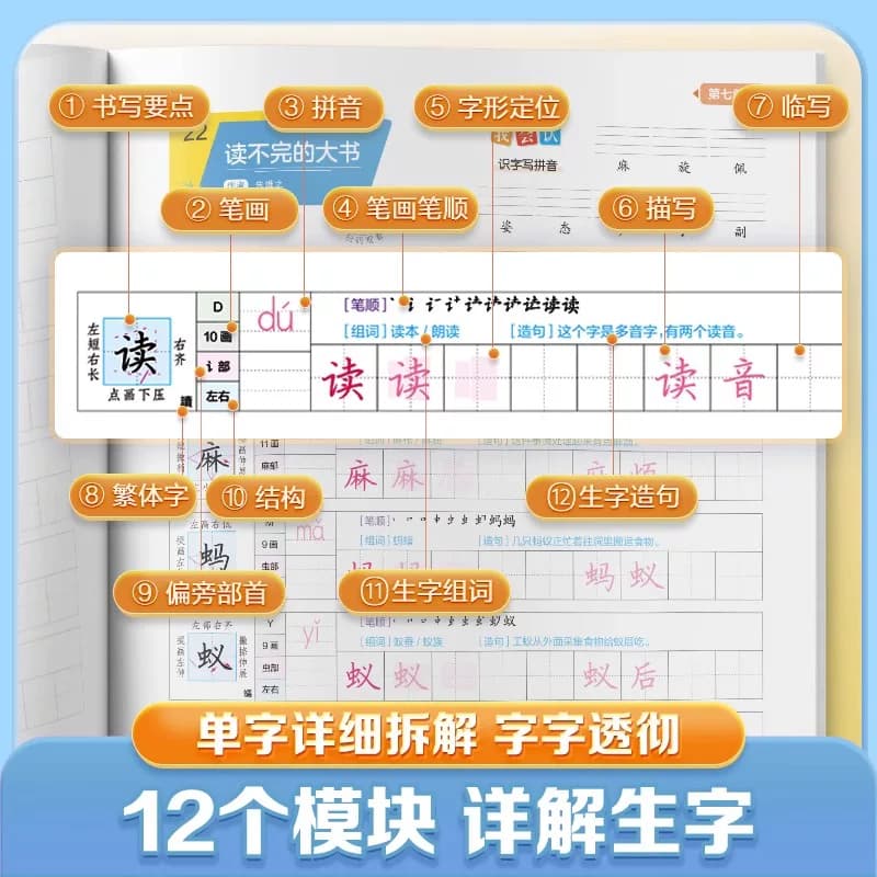 华夏万卷字帖写字课一二三四五六年级下册上册 下上语文英语同步人教版练字帖一年级字帖练字小学生专用写字课课练每日一练写字本 - 缩略图3