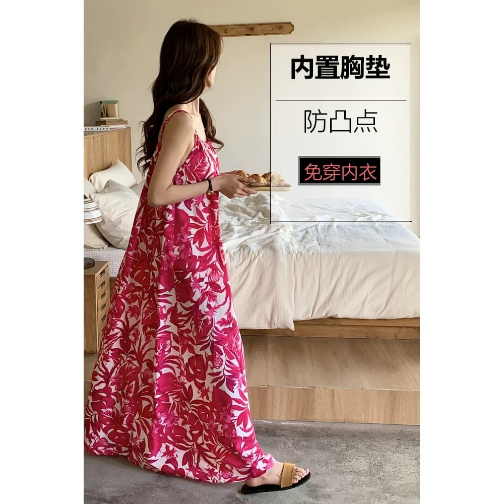 显瘦显高自带胸垫吊带长裙女到脚踝长裙棉绸睡裙可外穿夏季凉快 - 缩略图4
