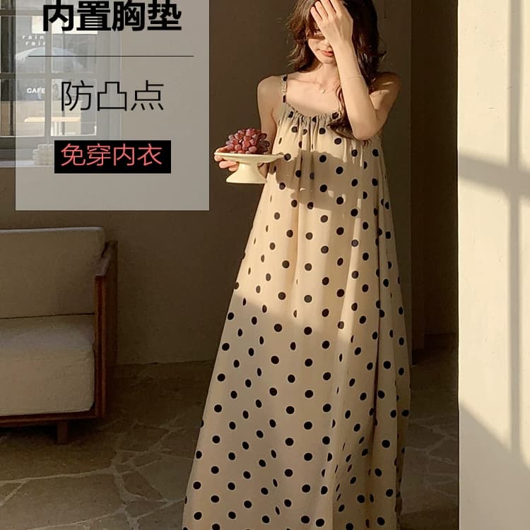 显瘦显高自带胸垫吊带长裙女到脚踝长裙棉绸睡裙可外穿夏季凉快 - 缩略图5