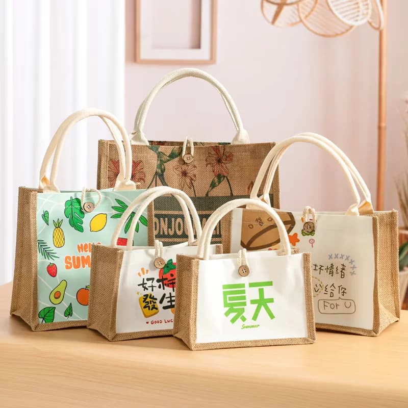 亚麻手提袋女时尚外出定制伴手礼礼品上班通勤饭盒麻布袋子帆布包 - 缩略图2