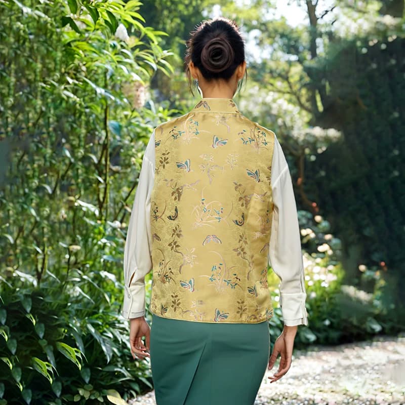 上久楷兰桂齐芳名家宋锦马甲真丝桑蚕丝布料马夹绒花定制衣服裁缝 - 缩略图4
