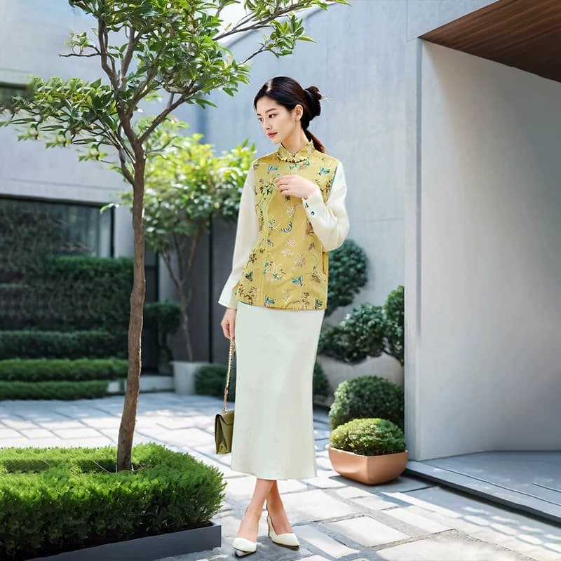 上久楷兰桂齐芳名家宋锦马甲真丝桑蚕丝布料马夹绒花定制衣服裁缝 - 缩略图2
