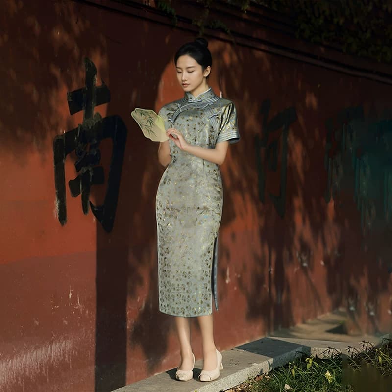 钱小萍冰裂梅花名家宋锦旗袍真丝桑蚕丝布料旗袍裙定做衣服裁缝 - 缩略图3