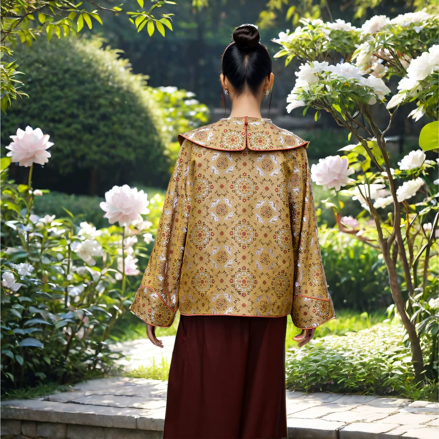 钱小萍兔戏蹴鞠名家宋锦外套真丝桑蚕丝布料上衣定制衣服裁缝 - 缩略图4