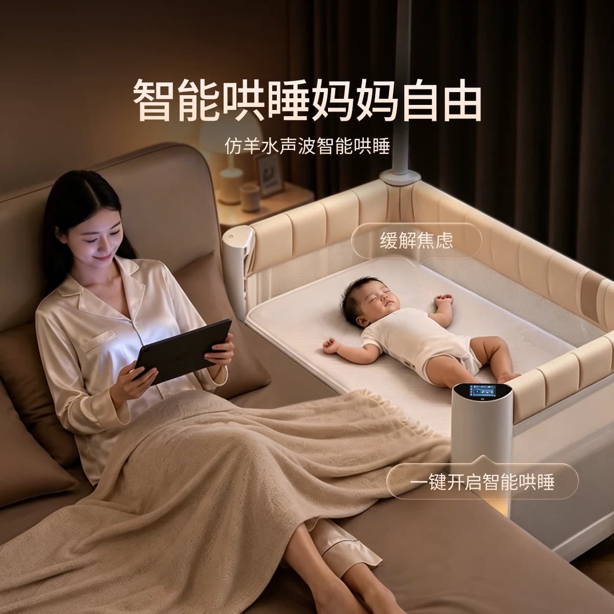 酷豆丁云朵智能哄睡婴儿床折叠拼接大床可移动新生婴儿床宝宝床床 - 缩略图2