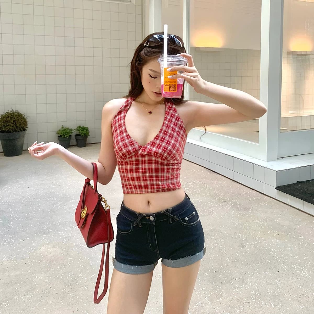 sunn21美式辣妹高弹牛仔短款女夏季新款深蓝低腰显瘦卷边牛仔热裤 - 缩略图2