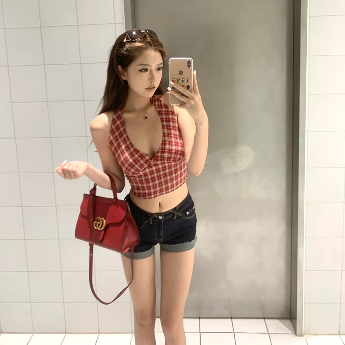 sunn21美式辣妹高弹牛仔短款女夏季新款深蓝低腰显瘦卷边牛仔热裤 - 缩略图3