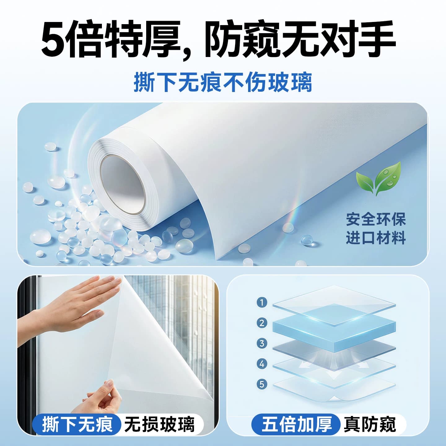 磨砂玻璃贴纸窗户卫生间防窥隐私膜透光不透明防走光办公室浴室贴 - 缩略图5