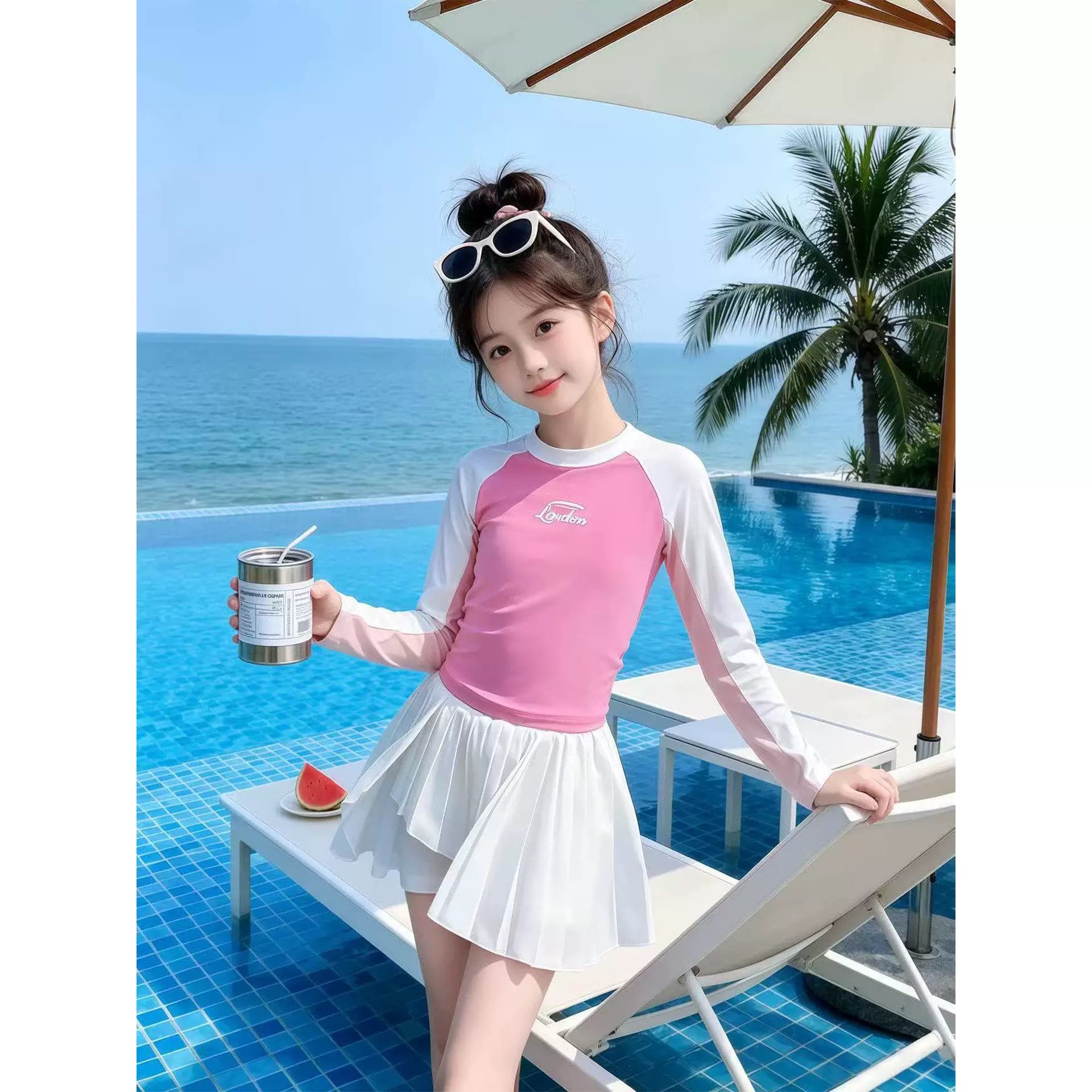 时尚女童防晒泳衣套装分体式2026新款中大童裙装游泳服儿童两件套 - 缩略图4