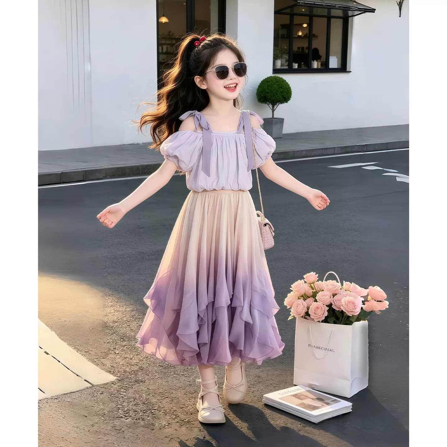 女童连衣裙套装夏季2026新款儿童洋气吊带上衣夏装女孩裙子两件套 - 缩略图2