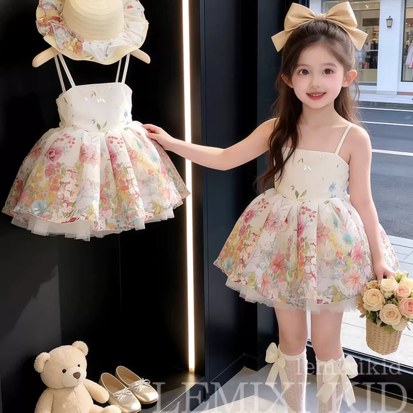 女童碎花吊带连衣裙2026新款夏季女宝蓬蓬礼服裙蝴蝶生日公主裙子 - 缩略图5