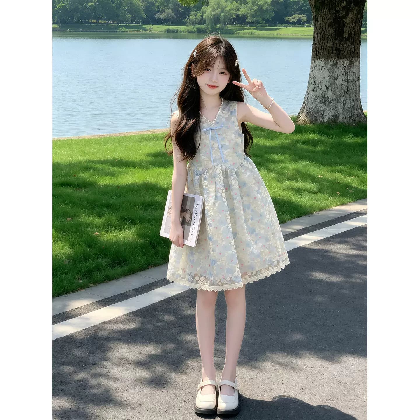 女童夏季花朵连衣裙2026新款儿童洋气无袖公主裙夏装女孩碎花裙子 - 缩略图3