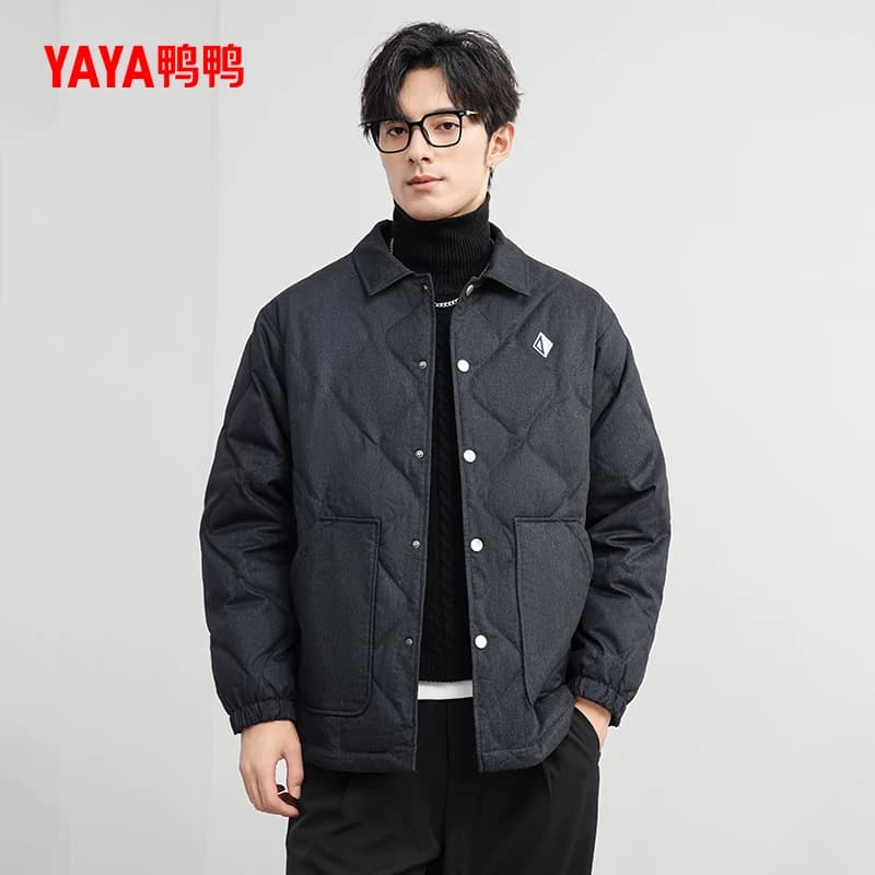 鸭鸭羽绒服男士2026年秋冬短款翻领简约时尚休闲衬衫领保暖外套A - 缩略图4