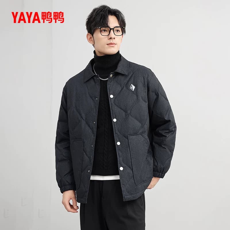 鸭鸭羽绒服男士2026年秋冬短款翻领简约时尚休闲衬衫领保暖外套A - 缩略图3