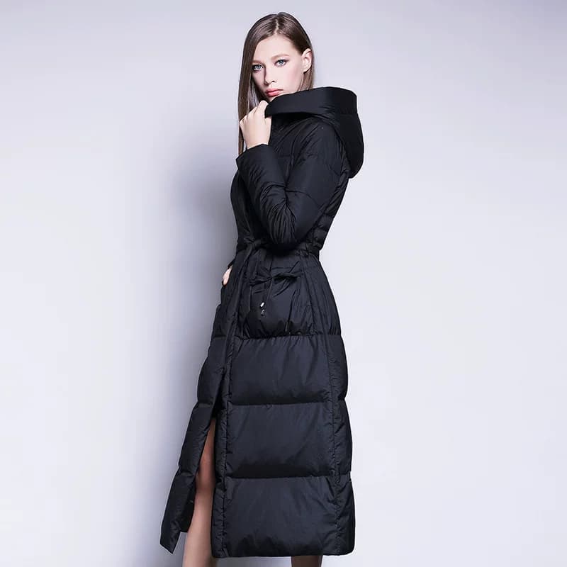 FG 超长款加厚过膝连帽白鸭绒羽绒服女韩国版修身黑色2018冬新款C - 缩略图4