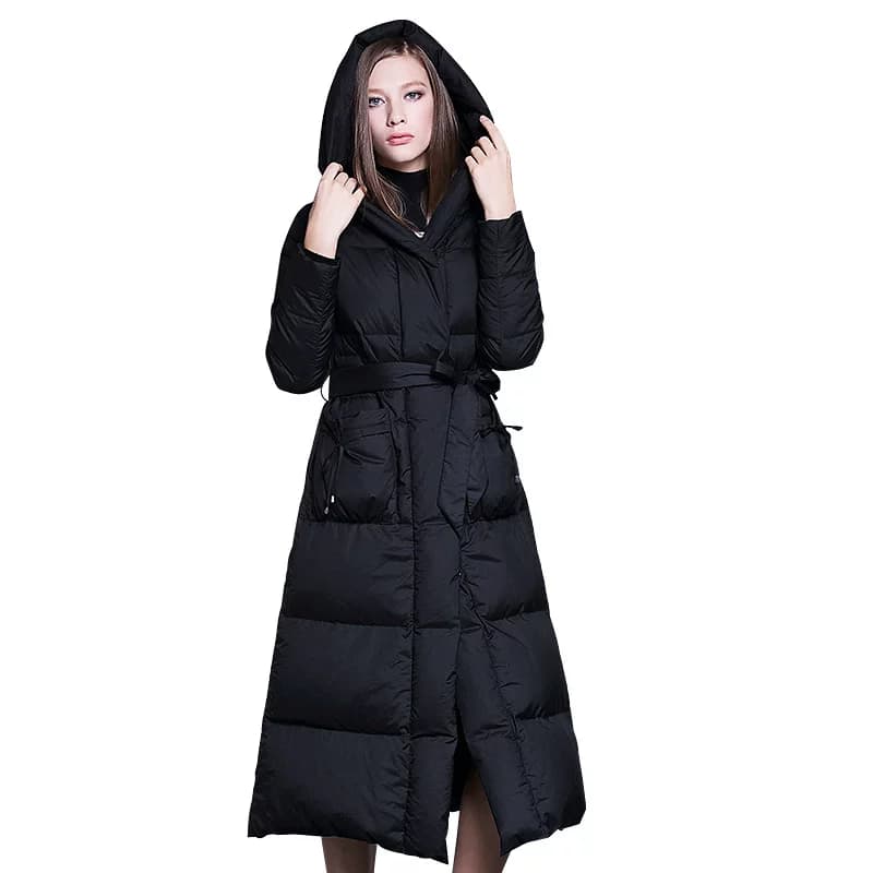 FG 超长款加厚过膝连帽白鸭绒羽绒服女韩国版修身黑色2018冬新款C - 缩略图2