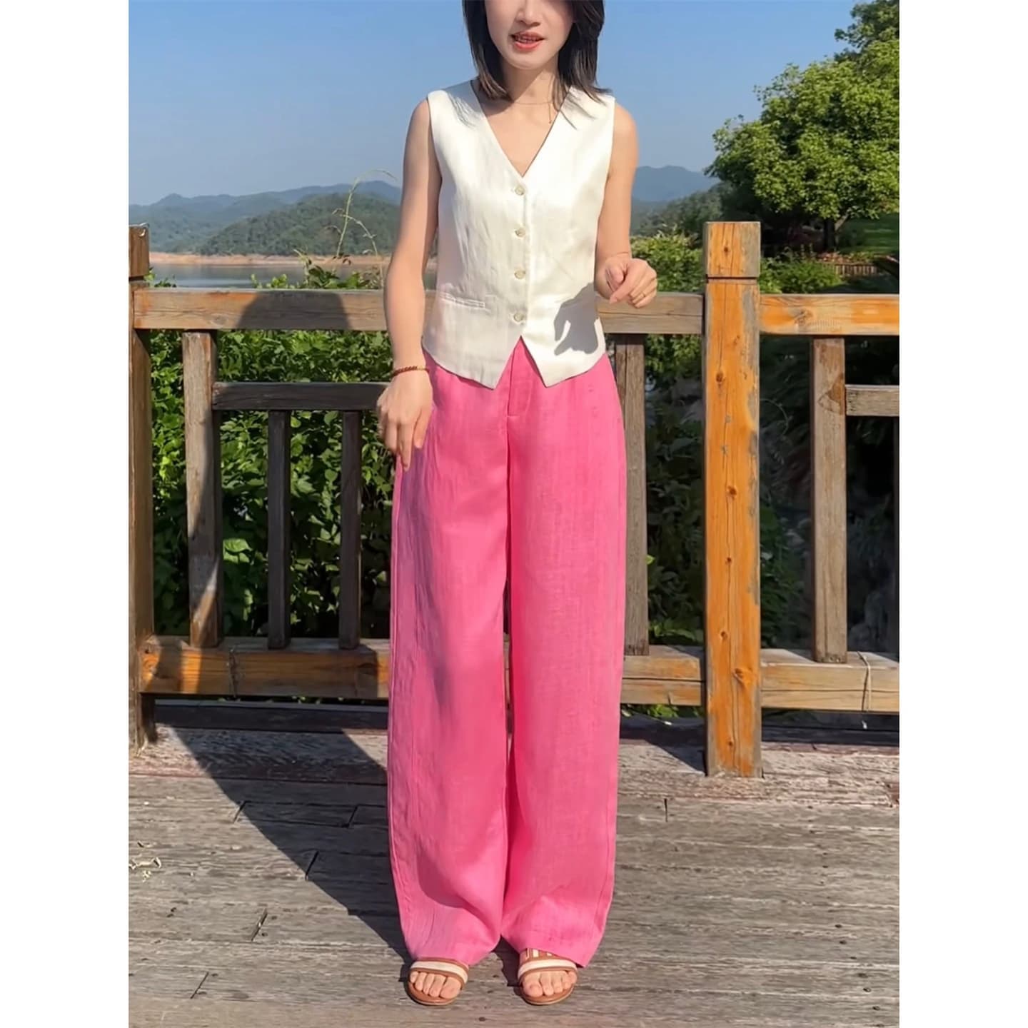夏季新款天丝亚麻香蕉裤女休闲高腰直筒垂感阔腿裤显瘦百搭弯刀裤 - 缩略图4