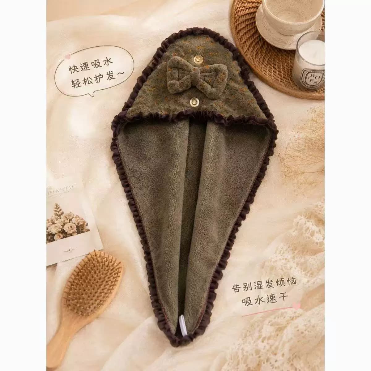 法式印花款2026新品花边干发帽加厚珊瑚绒干发巾可爱吸水速干浴帽 - 缩略图3