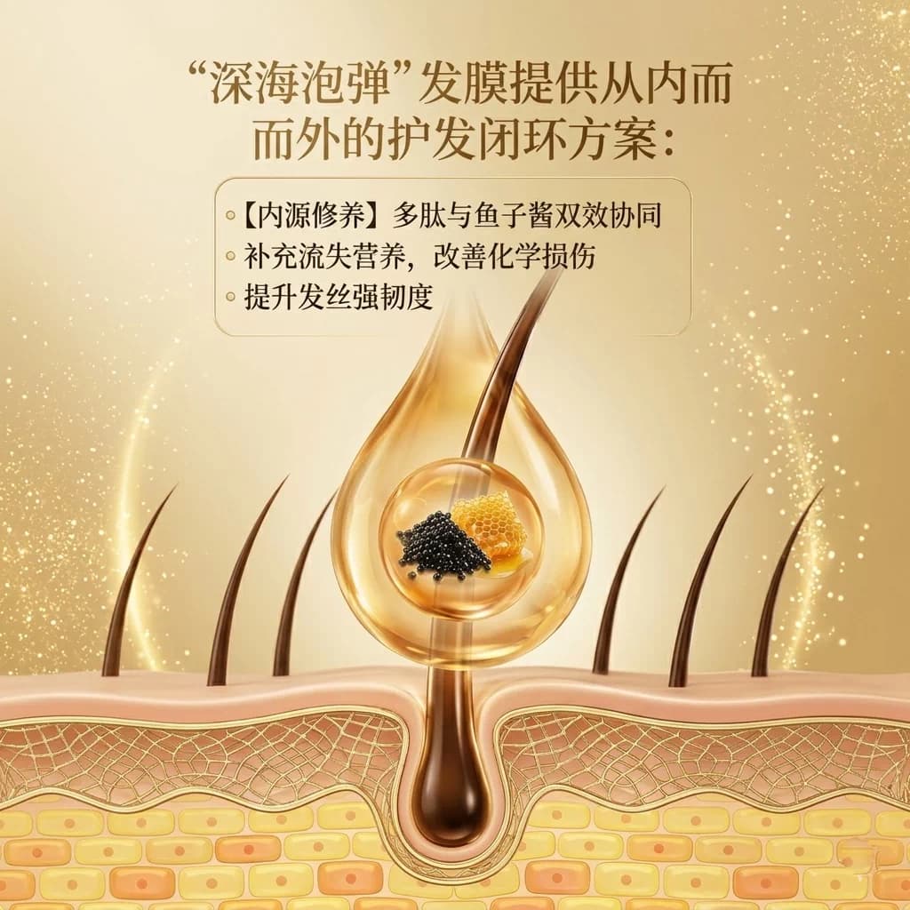 深海泡弹鱼子酱多肽发膜深层修护干枯烫染后受损发质柔顺改善毛躁 - 缩略图2