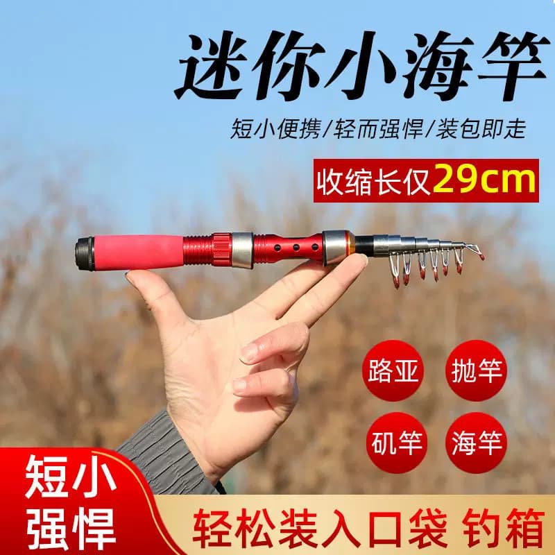 迷你小海竿超短节便携鱼竿套装超轻硬路亚远抛全套纺车轮鱼竿 - 缩略图5