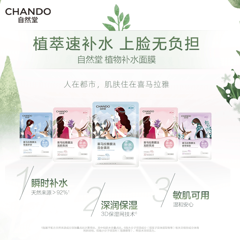 【王炸补水面膜】自然堂喜马拉雅保湿植物面膜50片敏肌可用护肤品 - 缩略图2