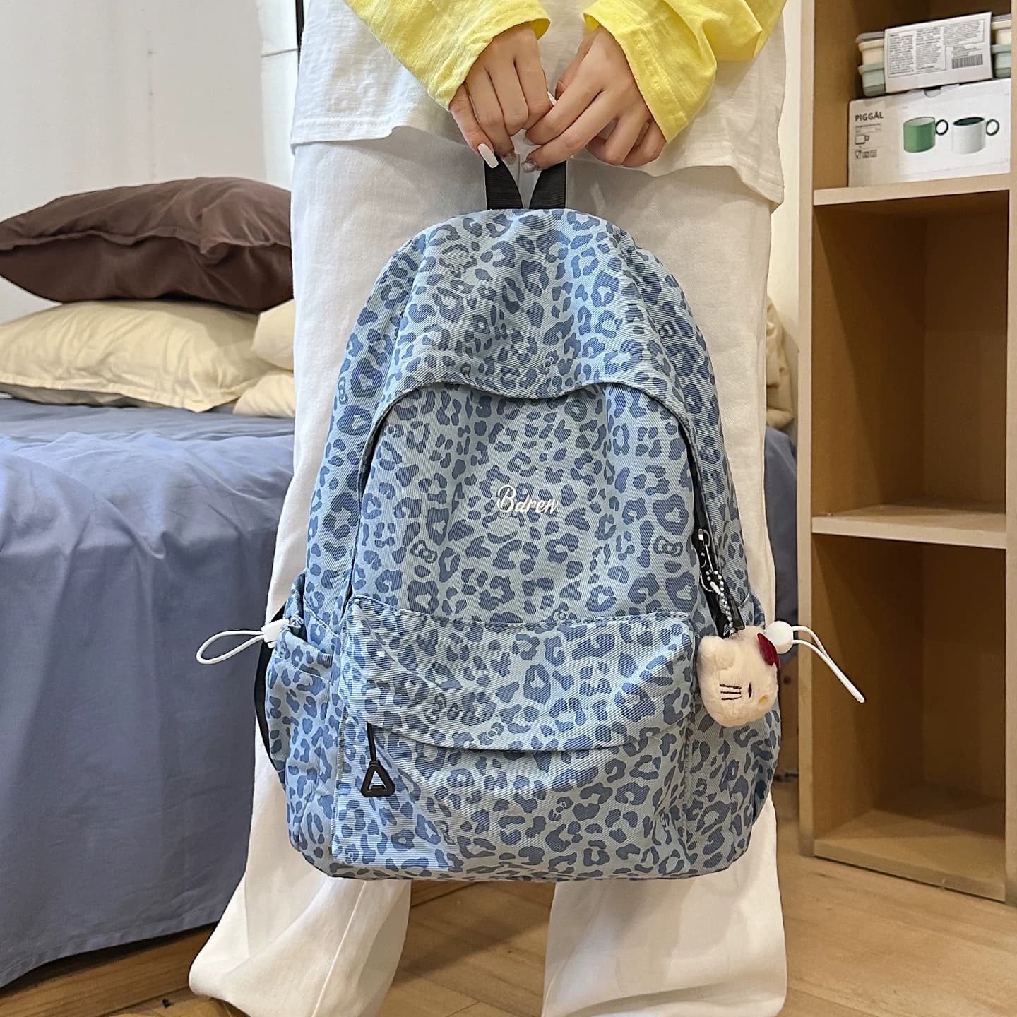 小众高颜值大学生书包女生豹纹复古休闲高中生背包初中学生双肩包 - 缩略图4