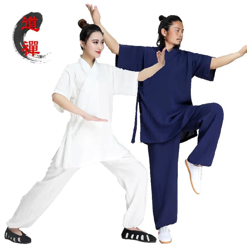 武当太极服中短袖道服2025新款亚麻夏天练功服男禅修服女道士服装 - 缩略图4