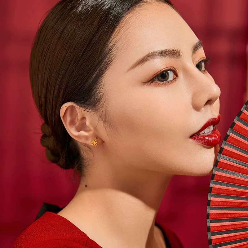周六福珠宝黄金耳钉女结婚耳饰足金计价不对称个性耳环节日礼物 - 缩略图5