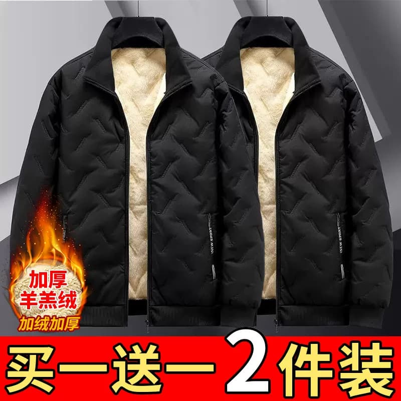 买一送一棉衣秋冬季羊羔绒外套宽松大码防风男士加绒保暖加厚棉袄 - 缩略图5