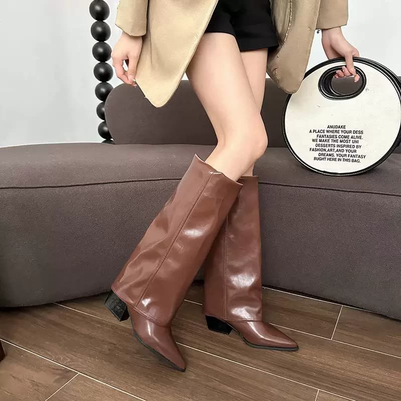 时尚裤管靴尖头高筒高跟长筒靴不过膝长靴女2026春秋辣妹骑士靴子 - 缩略图4