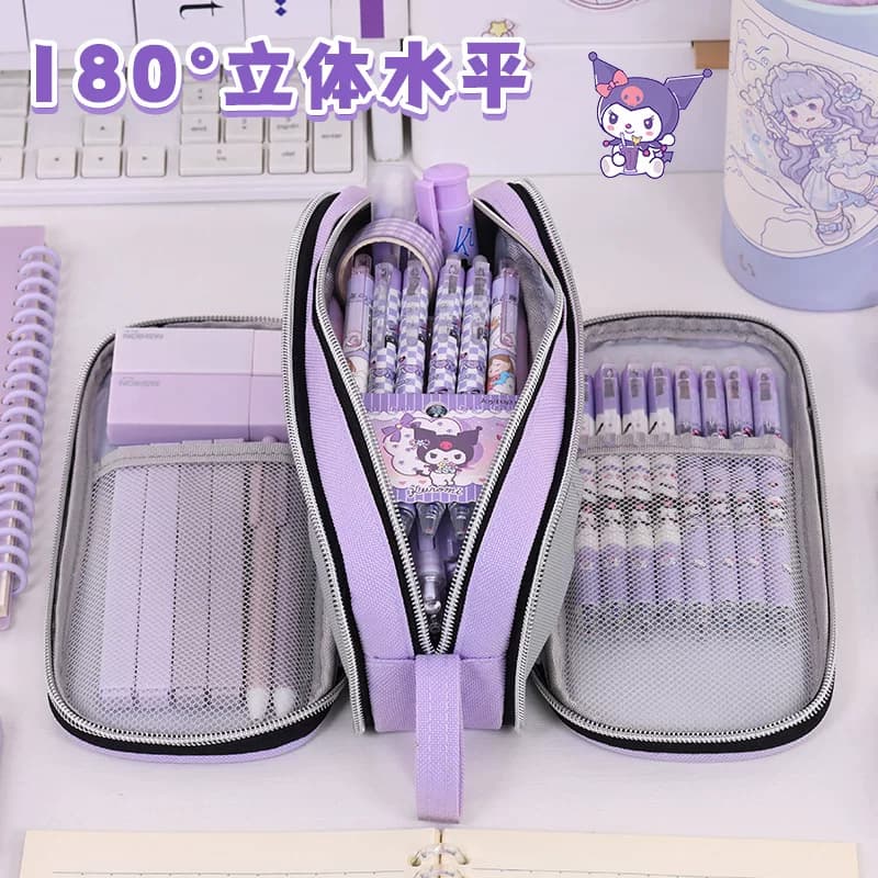简约新品韵彩三阶大容量笔袋高颜值耐脏文具盒中小学生多层铅笔盒 - 缩略图3