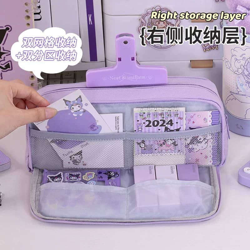 多功能热卖三开窗简约大容量笔袋女孩款高颜值铅笔盒初中生文具盒 - 缩略图3