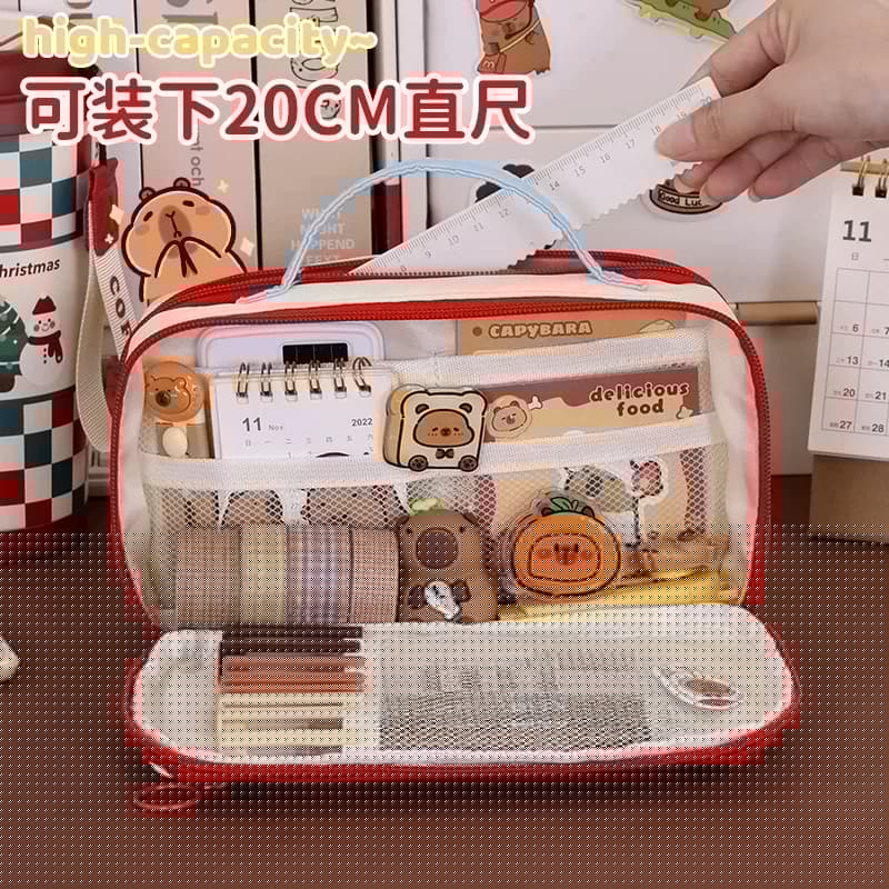 学生新款复古手提大容量笔袋女孩高颜值ins风文具盒小学生文具盒 - 缩略图3