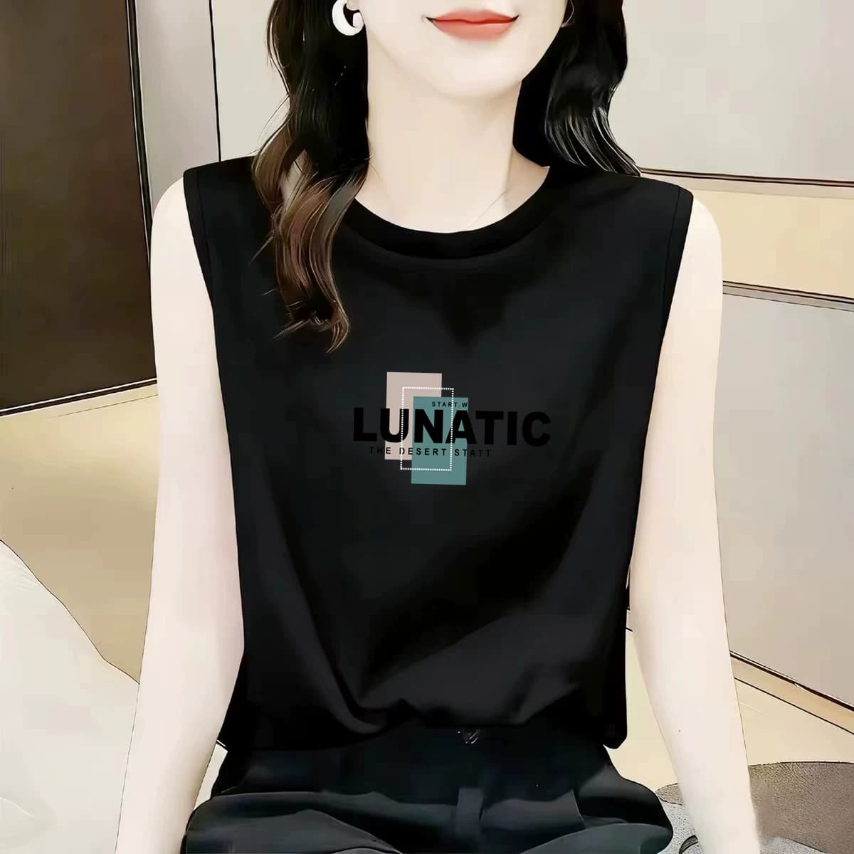 包邮2026新款纯棉无袖背心T恤女夏季字母印花宽松百搭减龄上衣潮 - 缩略图3