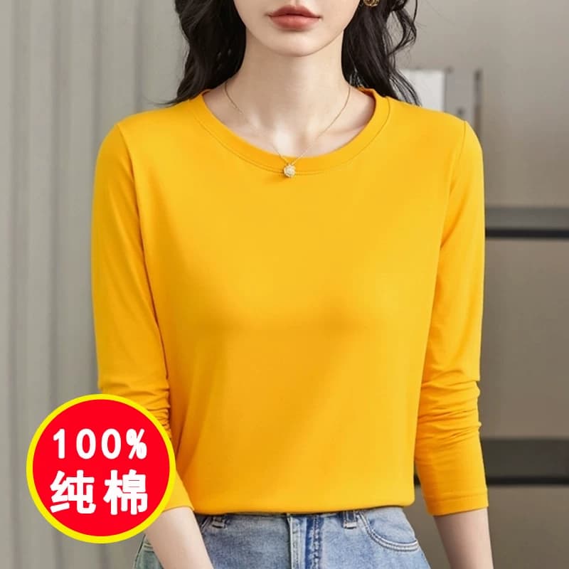 包邮春秋季新款纯棉长袖t恤女洋气百搭宽松显瘦圆领打底衫女内搭 - 缩略图4
