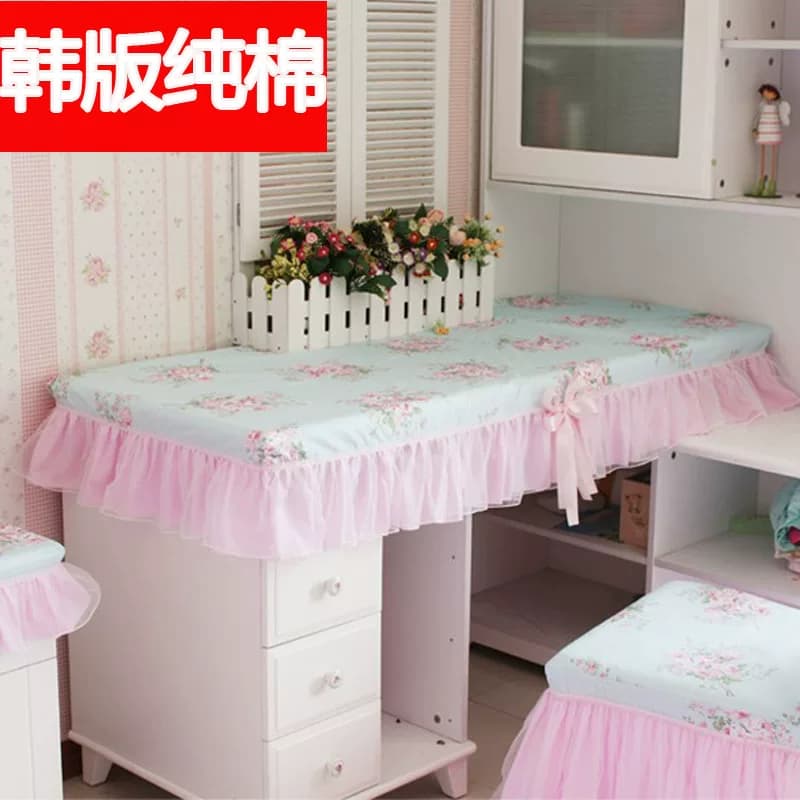 韩版田园梳妆台布床头柜罩桌布茶几布盖巾电脑桌布艺罩套蕾丝粉色 - 缩略图2