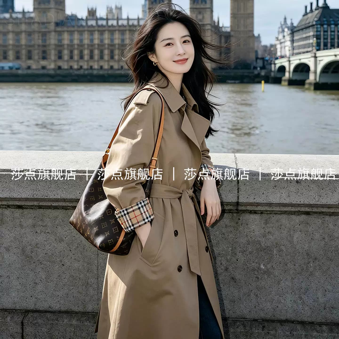 卡其色双排扣休闲风衣外套女中长款2026新款气质过膝外套小个子 - 缩略图2