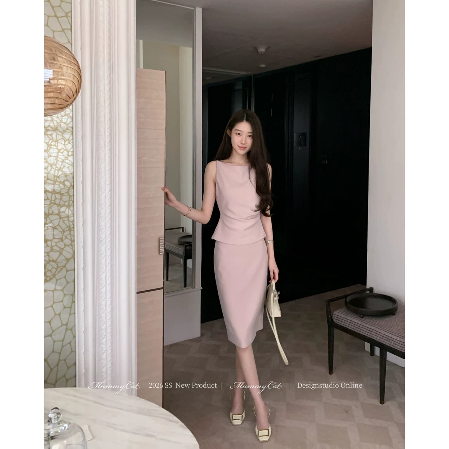 Mummy Cat下蛋喵 26新品气质通勤肌理乱麻弹力针织修身包臀套装 - 缩略图2