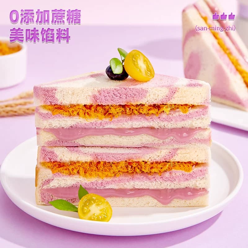 比比赞芋泥肉松三明治面包早餐整箱健康无边吐司零食休闲食品小吃 - 缩略图2