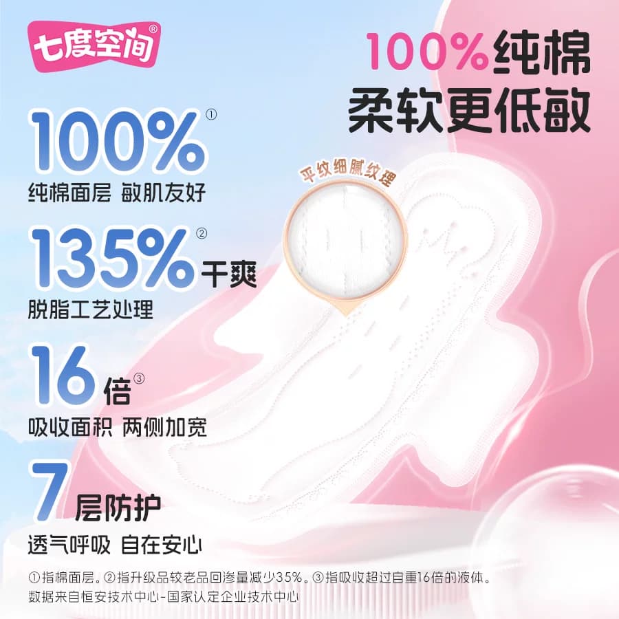 【新国标认证】七度空间少女纯棉超薄日用夜用组合姨妈巾卫生巾 - 缩略图2