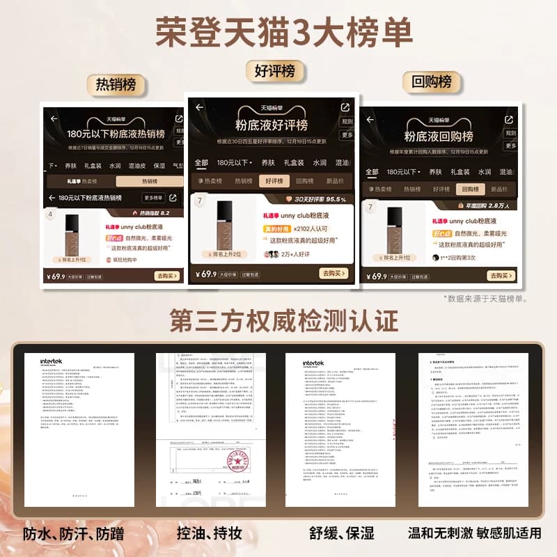 UNNY粉底液遮瑕干皮混油皮持久不脱妆底妆悠宜粉底官方旗舰店正品 - 缩略图2
