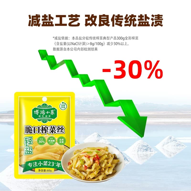博鸿轻盐涪陵脆口去皮榨菜60g*20小包装学生儿童清淡减盐下饭咸菜 - 缩略图4