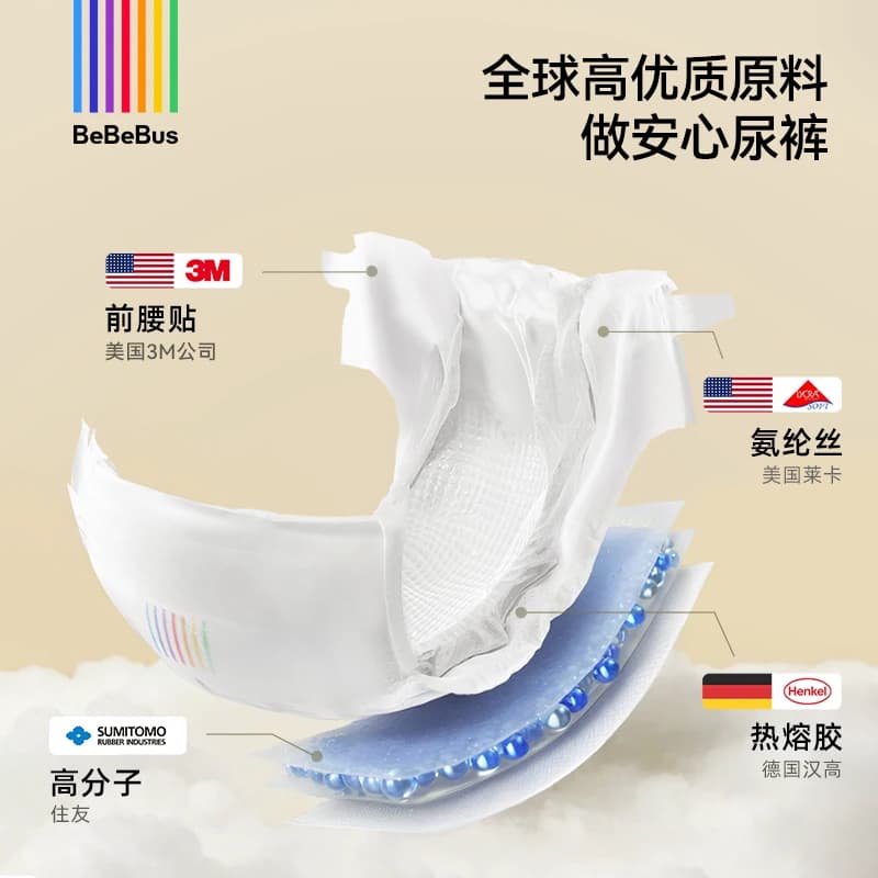 【未检出甲酰胺】BeBeBus装仔金标纸尿裤婴儿宝宝nb/s/m/xl码超薄 - 缩略图3