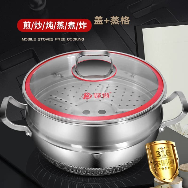 双耳炒锅316不锈钢不粘锅家用多功能炖炒锅电磁炉燃气通用炒菜锅 - 缩略图2