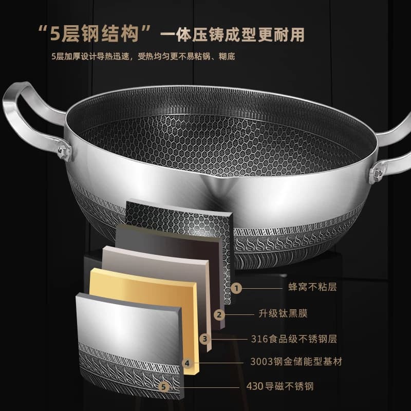 双耳炒锅316不锈钢不粘锅家用多功能炖炒锅电磁炉燃气通用炒菜锅 - 缩略图3
