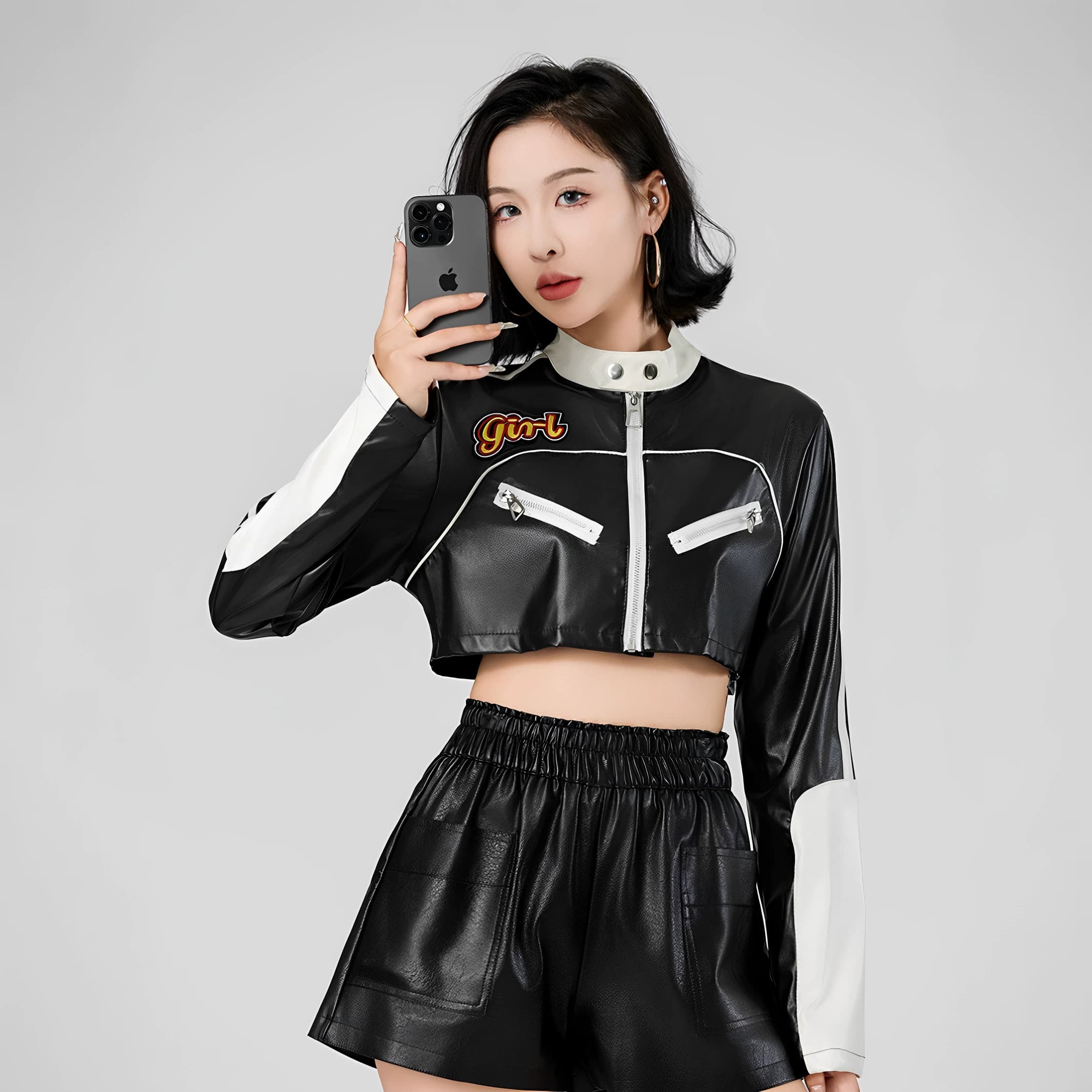 2026秋冬女款机车服夹克外套摩托骑行服休闲短款修身皮衣拉链黑色 - 缩略图2